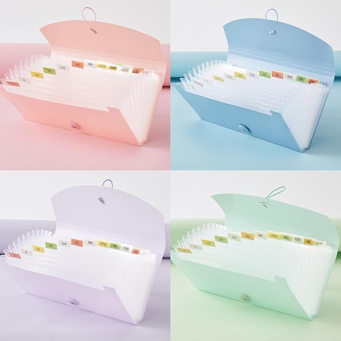 Y YOMA 8 Pack Coupon Organizer with 13 Pocket | Plastic Travel-Friendly Accordion Receipt Holder 10” x5.5” Expanding Folder for Small Bill Business Cards Tax Item Ticket, Pastel Design