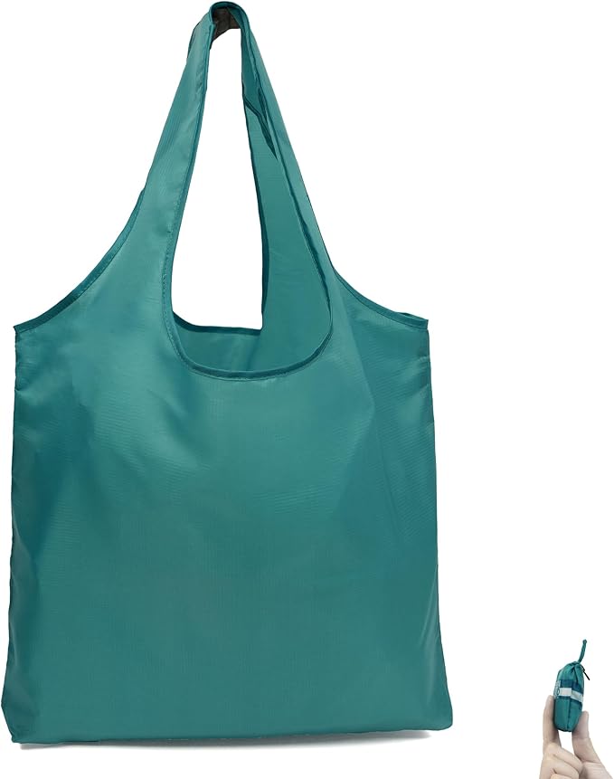 BeeGreen Ultimate Travel Tote Bag - Reusable Grocery Shopping Bag Mars Green - Foldable Compact Portable Machine Washable