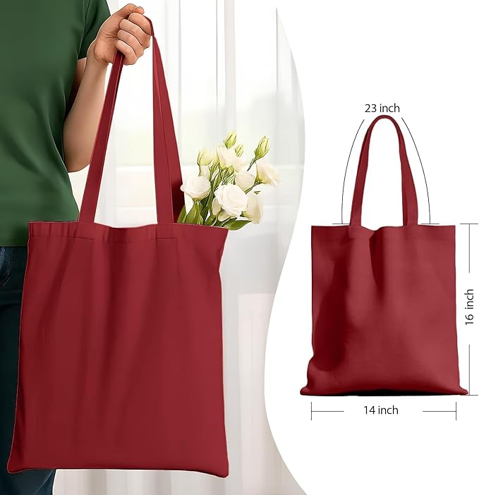 1 Pack Available Premium Canvas Reusable Tote Gift Bags,Made of Natural Canvas with Handle,Work,DIY,Shopping(Red)