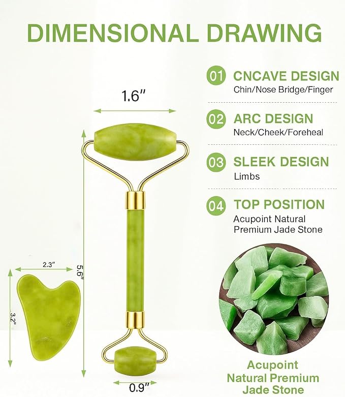 Gua Sha Facial Tool and Jade Roller Set –Anti-Aging Tools for Lymphatic Drainage, Puffiness, Wrinkles, and Relaxation – Skincare Tool for Face and Neck (Light Green)