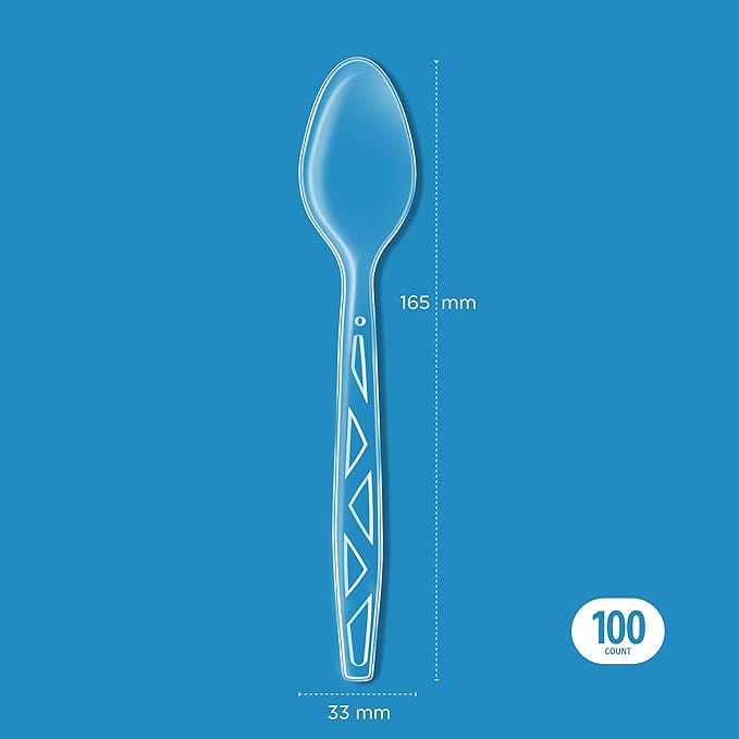 Amazon Basics Disposable Clear Plastic Spoons, Premium Quality, BPA Free, Strong, 100 Count