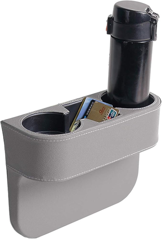 Car Seat Organizer Cup Drink Holders Multi-Functional Gap Filler Storage Box Insert Organization Helps Reduce Distracted Driving & Holds Phone Mount Mug Bottle Cellphone (PUBD-Gray)