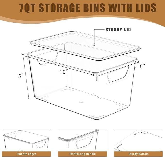 12 Pack Medium Stackable Storage Boxes for Storage and Organization, Clear Storage Bins with Lids, Plastic Storage Containers with Lids, Plastic Bins with Handles for Office, Bedroom, Study Room