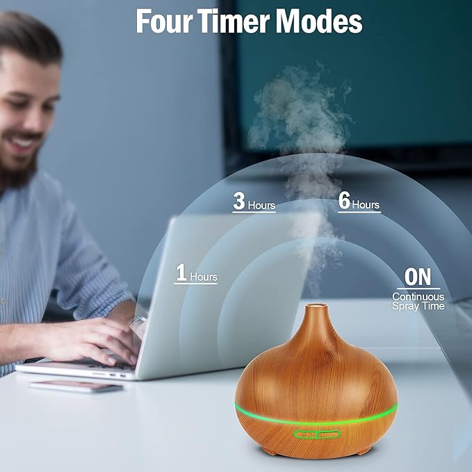 Diffuser for Essential Oil, 550ml Scent Humidifier with 7 Light Colors 4 Timer Setting Waterless Auto Off