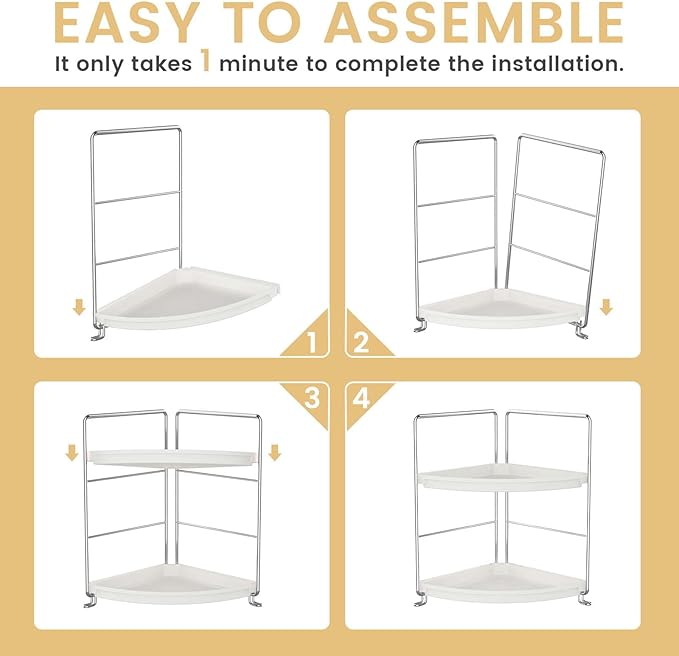 2-Tier Corner Bathroom Countertop Organizer, Tiny Counter Corner Shelf Skincare Makeup Perfume Organizer and Organization for Kitchen (White)