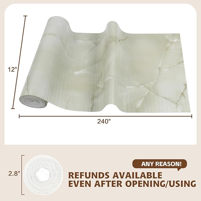 2-Layer Drawer and Shelf Liner for Kitchen Cabinet: 17.3in X 20Ft Non Slip Waterproof Shelf Paper Non Adhesive Refrigerator Liners Cyan Marble Easy Liners for Bathroom with Knife Tape Measure