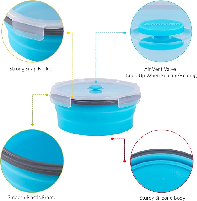 Collapsible Food Storage Containers with Airtight Lid, 40.5 oz, Kitchen Stacking Silicone Collapsible Meal Prep Container Set for Leftovers, Microwave, Freezer, Dishwasher Safe, 4 Colors Round, Set of 4
