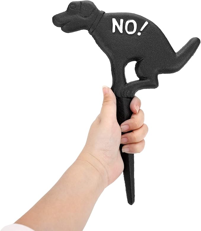 JUXYES Pack of 2 Cast Iron No Pooping Yard Sign Stake, No Dog Allowed Poop Spike Garden Hose Guides Decorative Stake for Garden Lawn Yard Black