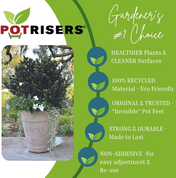POTRISERS Large 2" x 2" x 3/4" - 12 Pieces Outdoor Plant Risers & Drainage Invisible Pot Feet Elevates up to 3 Planters, Pots, or Statues – Ideal for Patios, Decks, and Gardens