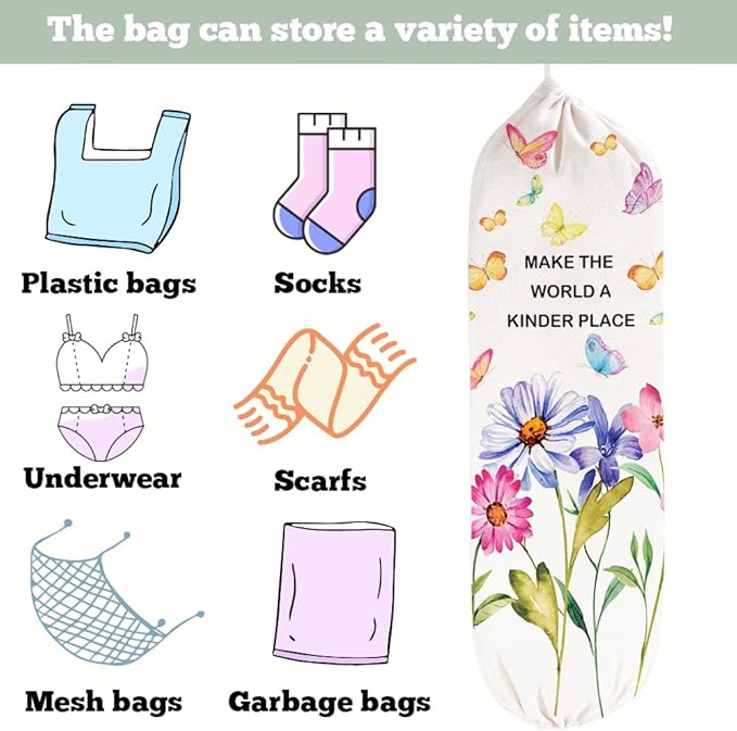 2PCS Butterfly Plastic Bag Holder for Kitchen Essentials, Reusable Hanging Grocery Bag Organizer, Washable Large Grocery Trash Garbage Bags Storage Dispenser Butterfly Kitchen Decor