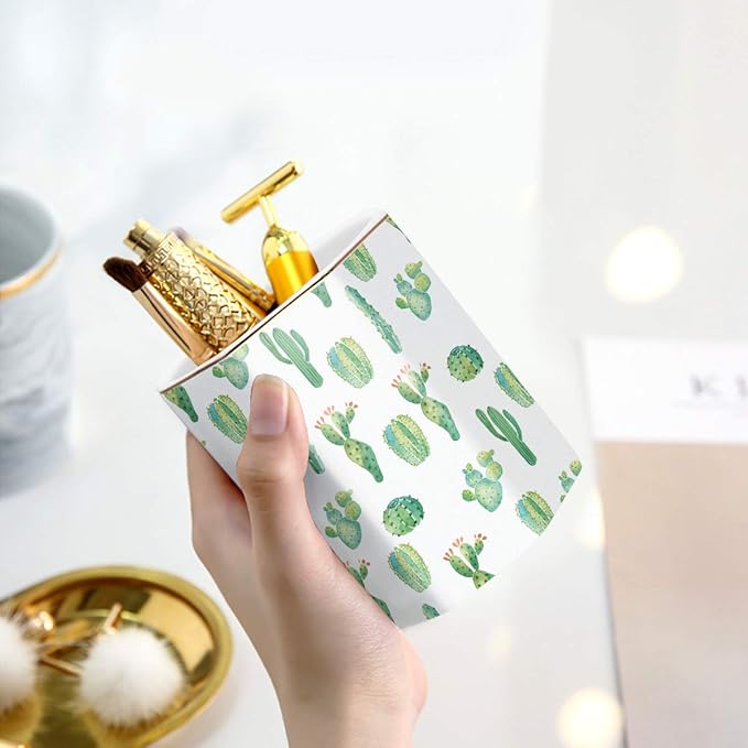 WAVEYU Cactus Pen Holder, Stand for Desk Pencil Cup for Girls Kids Durable Ceramic Desk Organizer Makeup Brush Holder for Office, Classroom, Home