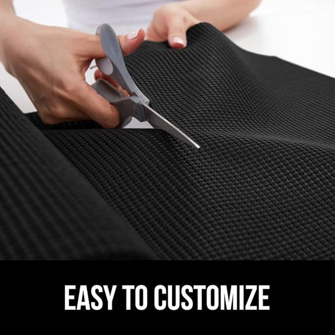 GORILLA GRIP powerGRIP Drawer Shelf and Cabinet Liner, Thick Strong Hold, Non-Adhesive Liners Protect Kitchen Cabinets and Cupboard, Bathroom Drawers, Easy Install, Breathable Mat, 17.5" x20', Black