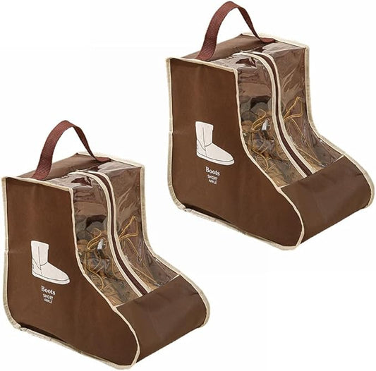 Travel Shoe Bags Tall/Short Boots Storage Bags Dust-proof Shoe Storage Organizer Shoe Pouch with Zipper for Travel and Daily (2 pack short brown)