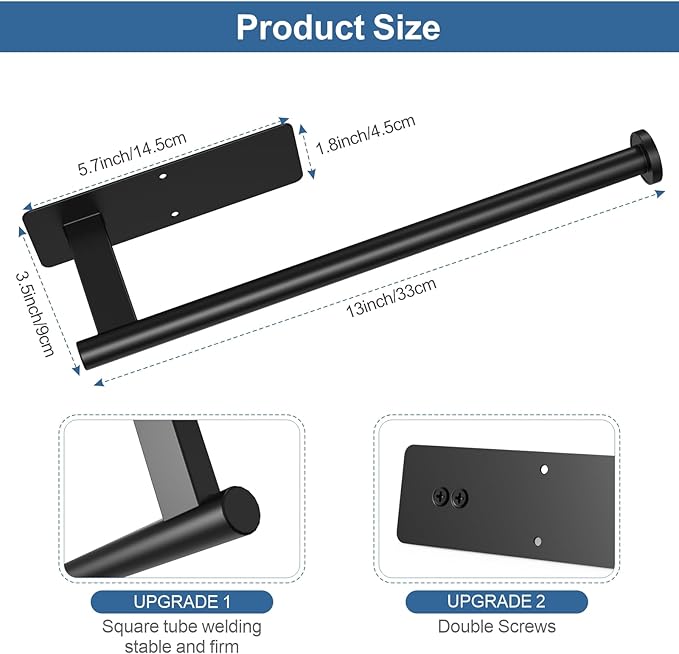 CUXIXA Paper Towel Holder Under Cabinet 2 Pack, Upgraded Self Adhesive Paper Towel Holder Wall Mount for Kitchen, Bathroom, RV, Bend-Resistant, Self-Adhesive or Drill mounting