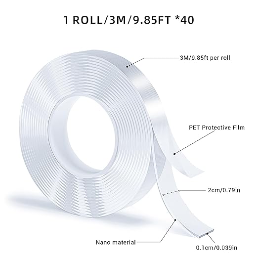 Double Sided Tape, Nano Tape, Transparent Adhesive Tape, Traceless Adhesive Tape, Removable, Washable, Reusable, Suitable for Carpets, Photo Walls, 3m Per Roll, 40 Rolls