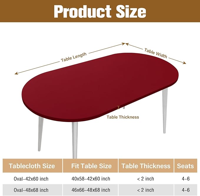 NEWISHER Fitted Oval Tablecloth 48 x 68 Inch Elastic Table Cloth, Stretch Spandex Table Cover Burgundy Washable Polyester Top Cap Cover for Dining Picnic Camping Indoor and Outdoor