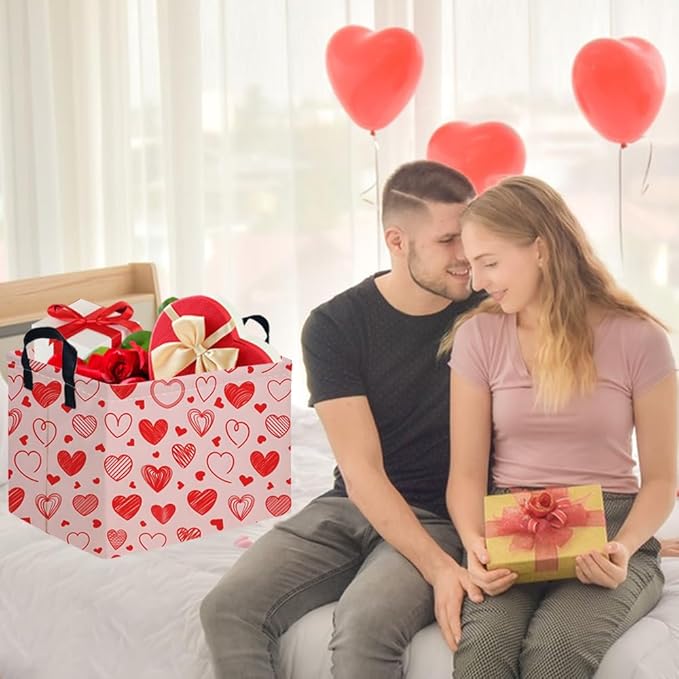 Rectangular Pink Valentine's Day Gift Basket,nursery basket,Pink girls gift baskets,kids toy storage Bin, Love Heart Room Decor for Home,Shelf Baskets(Romantic Heart)