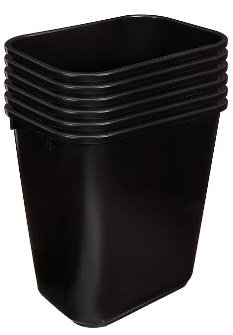 Amazon Basics Rectangular Commercial Office Wastebasket, Easy to Clean, 7 Gallon, Black, 6-Pack
