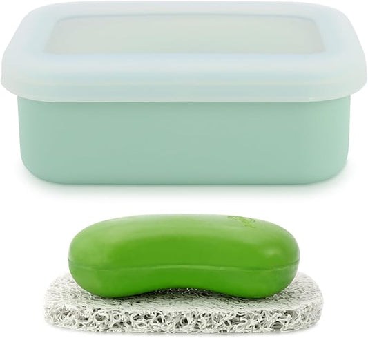 Travel Soap Case, Leak Proof Travel Soap Container, Silicone Soap Box with Drainage Layer, Shatterproof Soap Holder for Travel, Camping, Gym (Green, Regular)