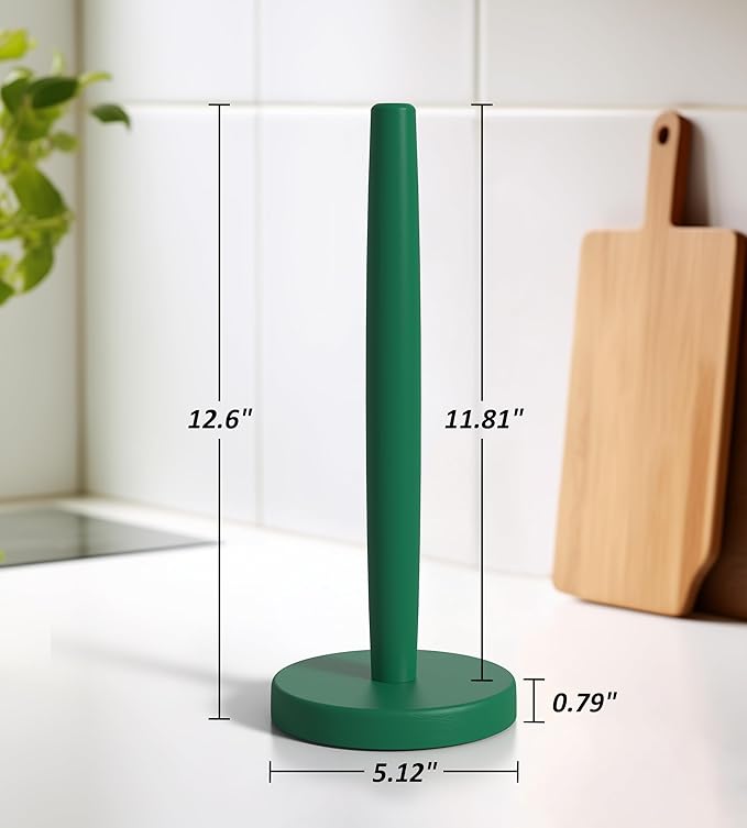 KitchLife Wooden Paper Towel Holder Countertop - Solid Freestanding Paper Towel Dispenser Stand with Anti-Skid Base (Dark Green)