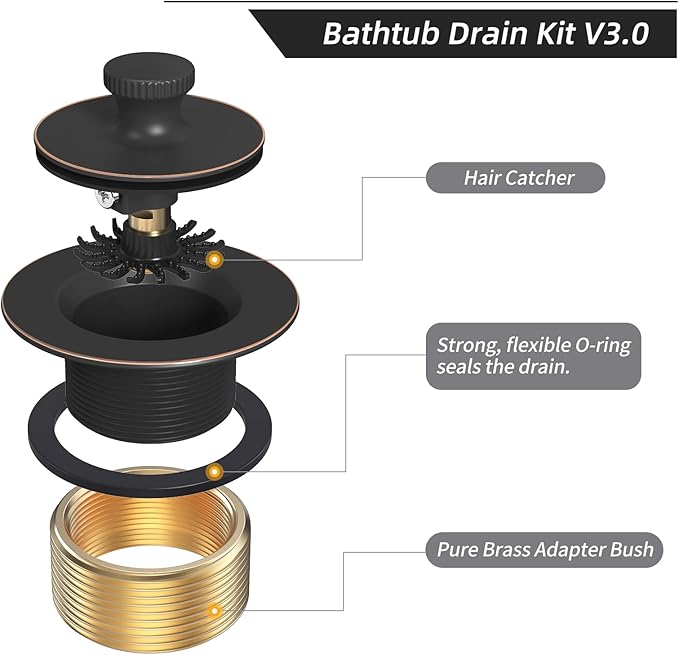 Oil Rubbed Bronze Tub Drain Trim Set Conversion Kit Assembly，All Brass Lift & Turn Bathtub Drain Replacement Trim Kit with Two-Hole Overflow Faceplate and Universal Fine/Coarse Thread