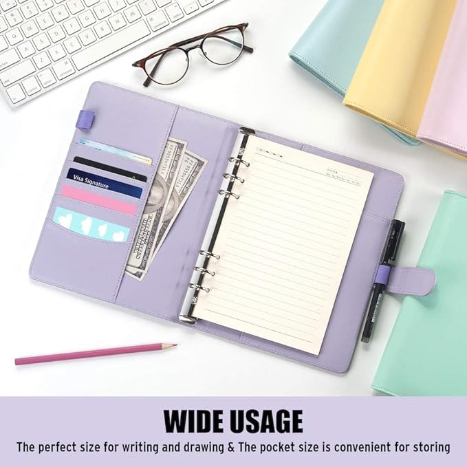 Sooez A5 Notebook Photocard Binder, 6 Budget Binder Ring Planner with Stylish Design, Loose Leaf Personal Organizer Binder Cover with Magnetic Buckle, Macaron PU Leather Binders(Dark Green)
