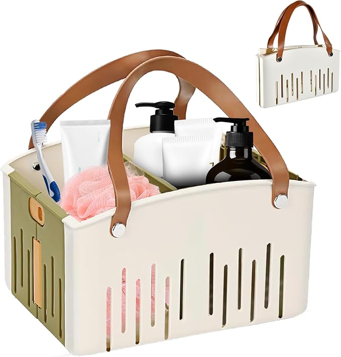 Shower Caddy Collapsible Portable Caddy Organizer with Handle Plastic Tote Bin for Bathroom Kitchen Cleaning College Dorm Room Essentials Travel Shower Storage Baskets for Beach Gym Camping