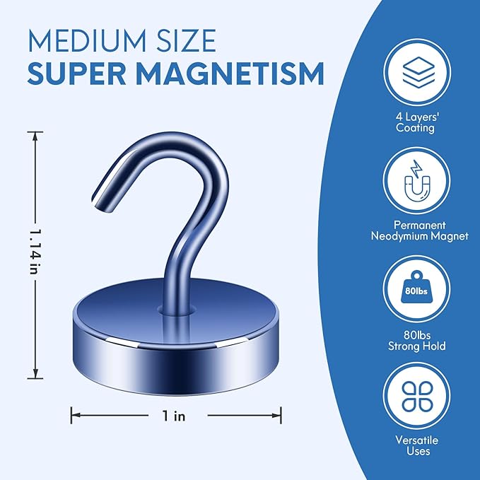 Neosmuk Magnetic Hooks, Cruise Ship Essentials, 80lb+ Heavy Duty Magnetic Hooks for Cruise Cabins, Refrigerator, Grill, Hanging, and Travel | Extra Strong Must-Have Magnet Hooks, Navy Blue