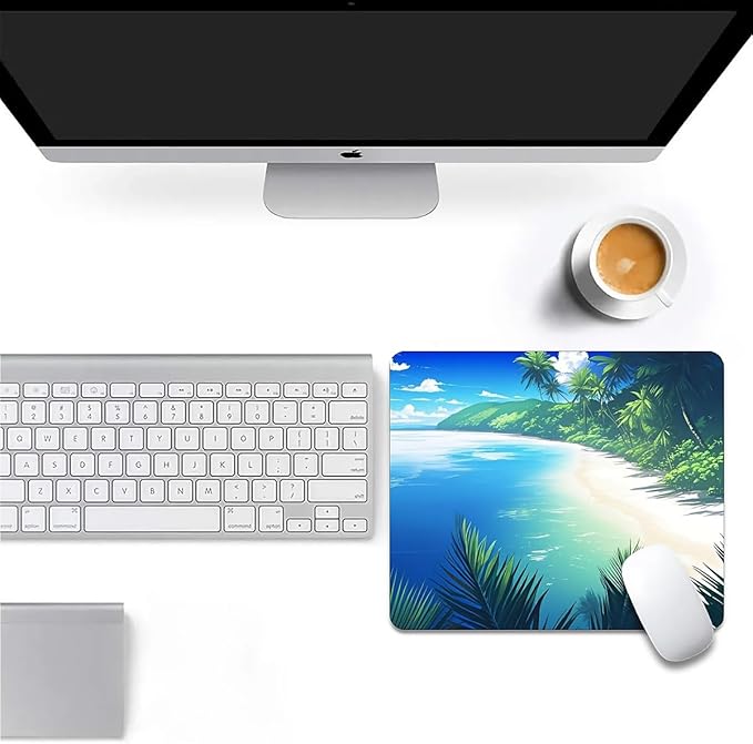Square Mouse Pad Beach Ocean, Personalized Premium-Textured Custom Mouse Mat Design, Washable Mousepad Cloth, Non-Slip Rubber Base Computer Mouse Pads for Wireless Mouse