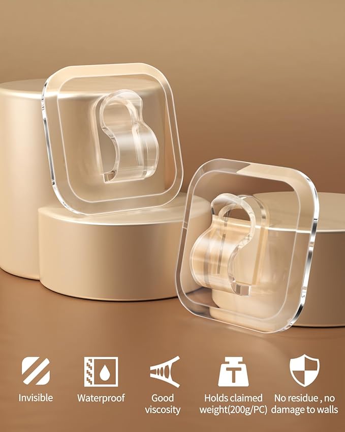 50 Mini Light Hooks with Adhesive Strips: Indoor Clear Small String Light Clips Damage Free - Plastic Wall Hook for Hanging - Fairy Tiny Christmas Light Cable Hangers Clip Decoration Decor