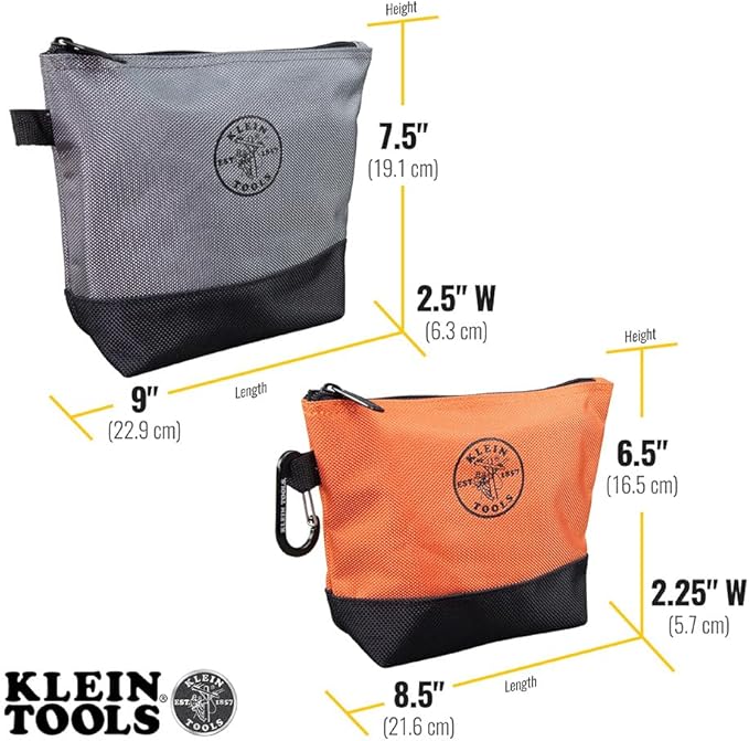 Klein Tools 55470 Utility Bag, Stand-Up Zipper Tool Bags, Tough 1680d Ballistic Weave, Reinforced Bottoms, Orange/Black, Gray/Black, 4-Pack