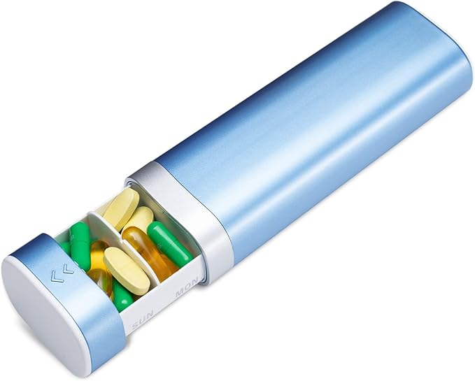 Betife Travel Pill Organizer Weekly 7 Day, Compact Daily Pill Box, Portable Medicine Case, Cute Pill Holder for Vitamins Supplements, Drawer-Shaped Pills Organizer (Blue)