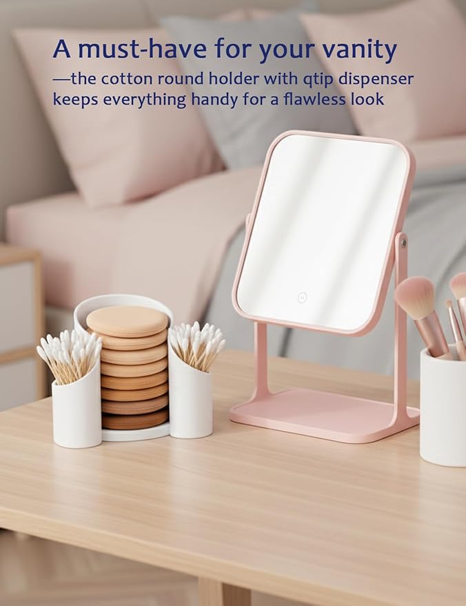 Qtip Holder & Cotton Pad Holder – White Open Bathroom Organizer for Vanity Accessories, Small Countertop Storage Box, Cotton Round Dispenser for Modern Decor