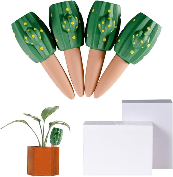 4 Pack Terracotta Watering Spikes, Self Watering Planter Insert, Small Watering Globes for Vacation Care, Garden/Office/Outdoor/Indoor Plants