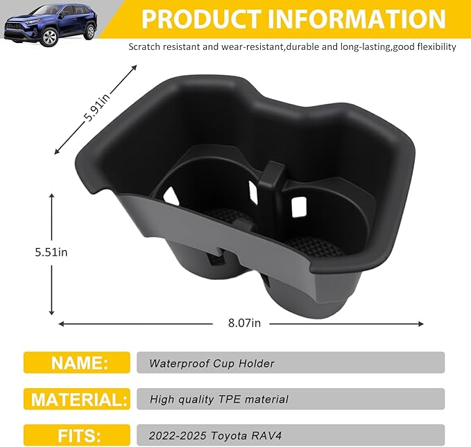 Cup Holder for 2022-2025 Toyota RAV4 Center Console Cup Holder Insert Cupholder Organizer Coaster Liner for 2022 2023 2024 2025 RAV4 Interior Accessories Black
