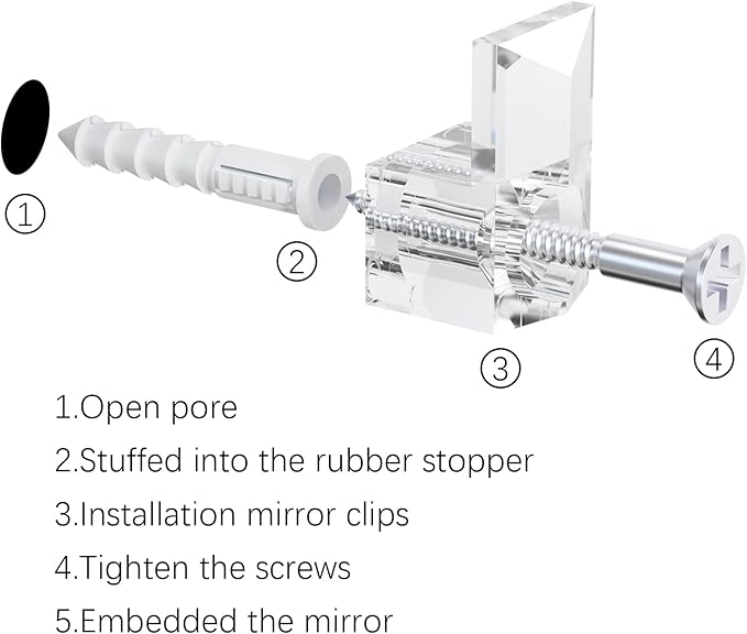 22 Sets of Mirror Holder Clips Kit,3/8 Crystal Clear Plastic Mirror Clip,Mirror Holder Clips Glass Retainer Clips Kit,Mirror Hanging kit with Screws and Fixed Mirror Box Door