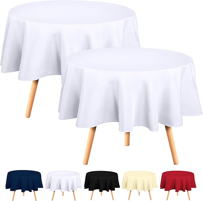 Utopia Kitchen Round Tablecloth 2 Pack (70 Inches, White), Machine Washable Polyester Table Cover for Dining, Buffet Parties, Picnics, Events, Weddings and Restaurants