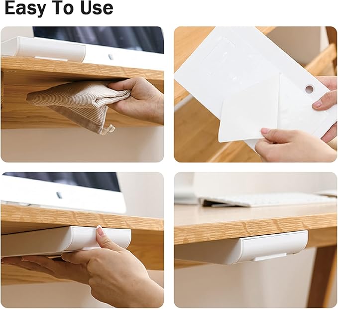 2 Packs Under Desk Drawers, Slide Out Drawer Attachment, Plastic Desk Accessories & Workspace Organizers, Self-Adhesive Hidden Desktop Pen Holder for Office School Home (White)