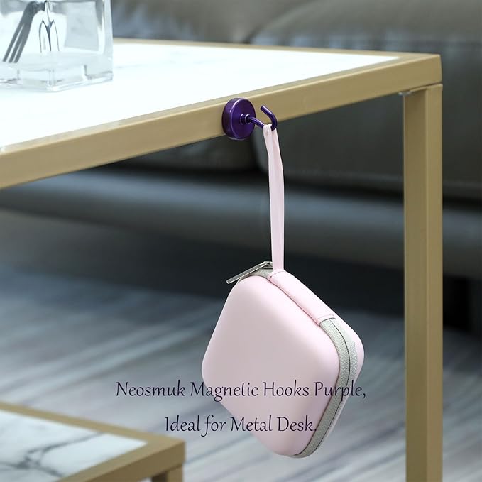 Neosmuk Magnetic Hooks, Heavy Duty Earth Magnets with Hooks for Refrigerator, Extra Strong Cruise Hooks for Hanging, Magnetic Hangers for Curtains, Grills (Purple, 6 Pack)