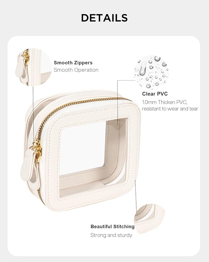 Clear Makeup Bag Small, Mini Portable Clear Makeup Bag for Purse Cute Waterproof Travel Cosmetic Case Makeup Pouch TSA Approved Toiletry Bag Women Traveling Car Organizer Car Essentials (White, Mini)