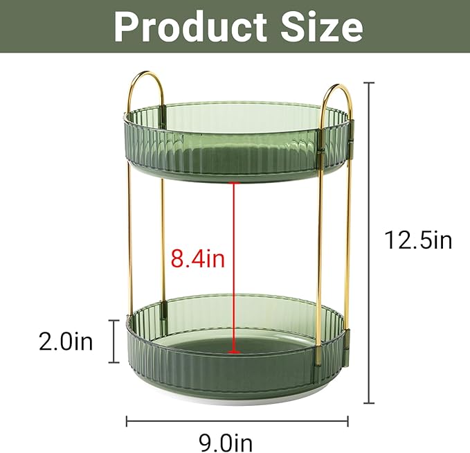 360 Rotating Makeup Organizer for Vanity, 2 Tier Large Capacity Skincare Organizers, Bathroom Counter Organizer, Spinning Perfume Organizer & Vanity Organizer (Green-2 Tier)