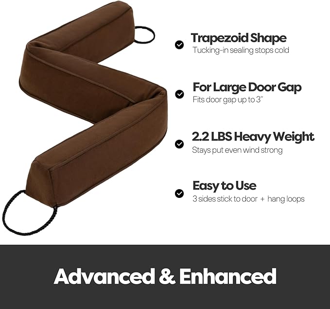 Comfyanno 36” Weighted Under Door Draft Stopper, Fits Front, Bedroom, Interior Door, Easy to Install, Block Cold Air Draft from Bottom Door, 2.2lb, Fits Door Gap up to 3”, Brown