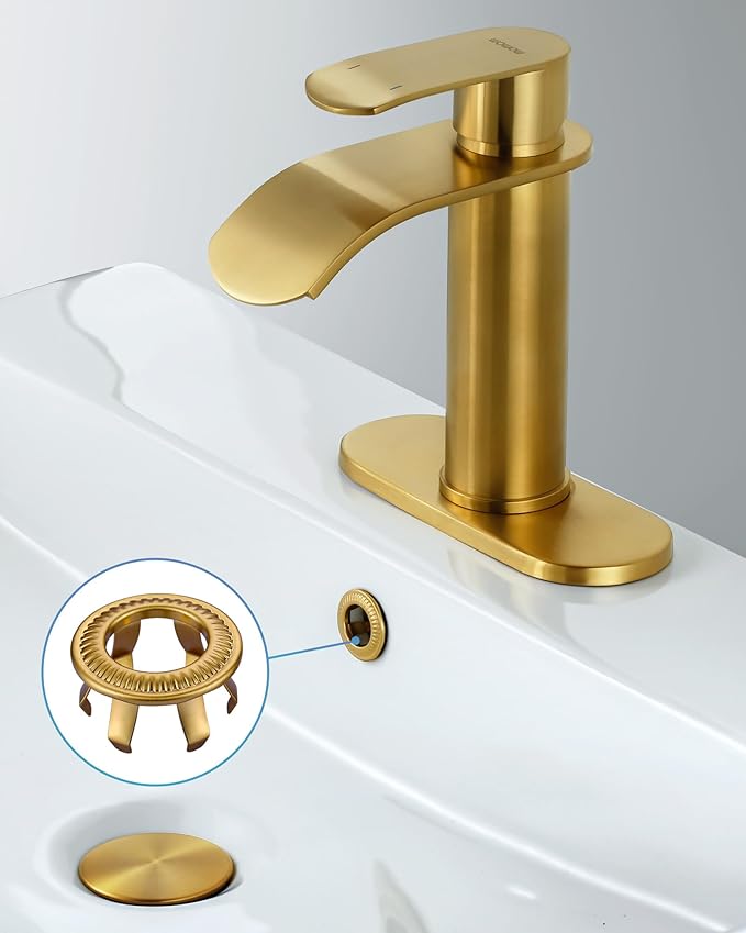 2 Pack Sink Overflow Ring, WOWOW Bathroom Kitchen Sink Basin Trim Copper Overflow Cover Hole Insert Cap, Vanity Sink Trim Rings (Brushed Gold)