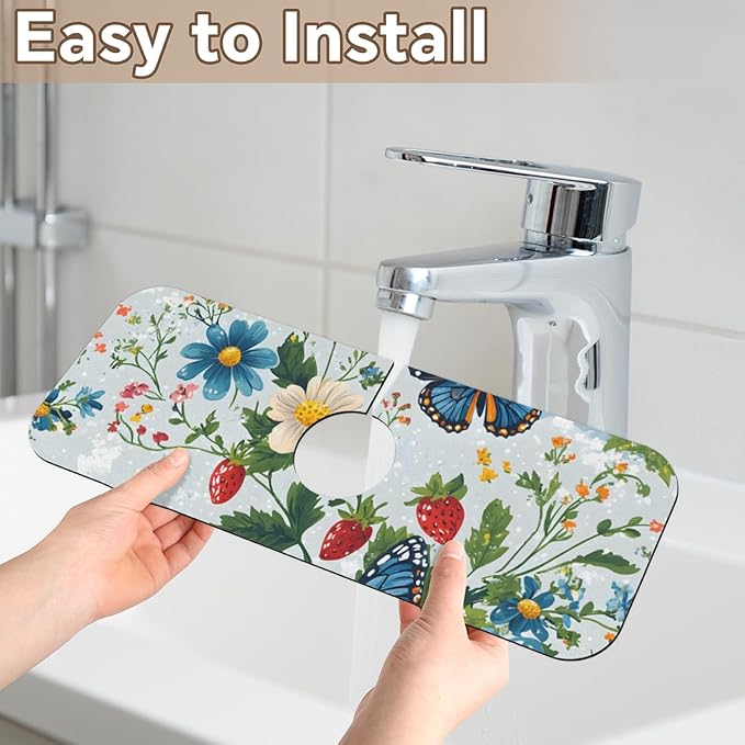 1 PC 15.4*5.7 Inch Absorbent Faucet Mat for Kitchen, Butterfly Sink Splash Guard, Fast Drying Kitchen Faucet Mat for Bathroom Kitchen