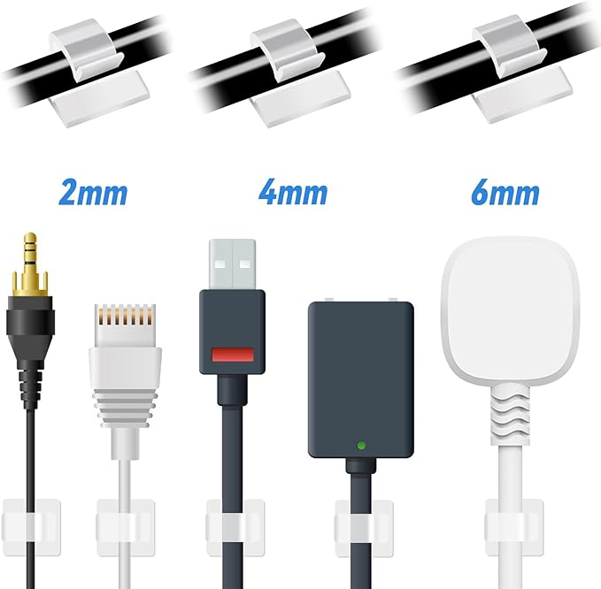 80 PCS Adhesive Cable Clips Christmas Clear Light Strip Mounting Clips Led Light Wire Holder Cable Clamp Organizer for Desk Outdoor Wall Cable
