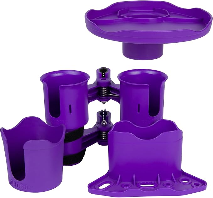 ROBOCUP, (Purple EZ-Spring), Patented Clamp On Boat Cup Holder |Multifunction Dual Drink Caddy for Fishing Poles, Tools, Net |Portable Storage for Boating, Beach, Umbrellas, Golf Carts, Strollers