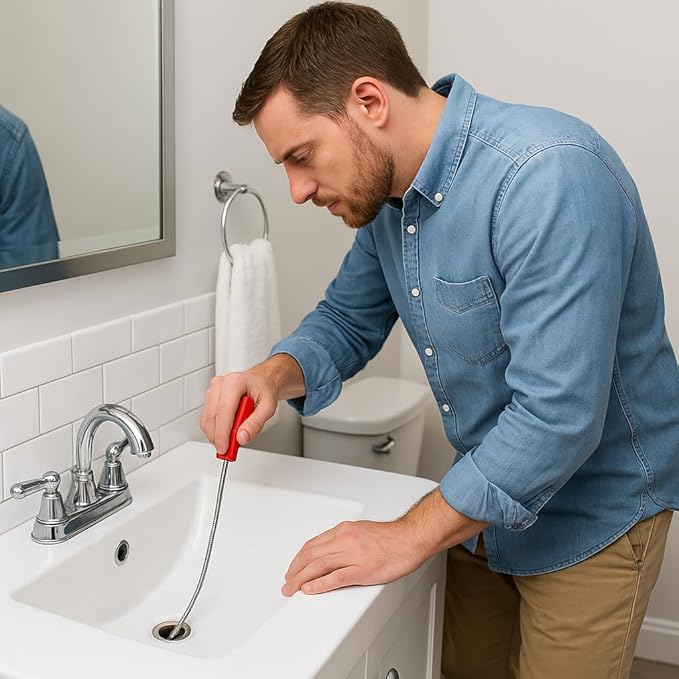 Drain Snake Clog Remover 10 Ft Flexible Metal Plumbing Snake for Sink, Shower, Tub & Bathroom Drain – Removes Hair & Grease – No Chemical Drain Cleaners Needed