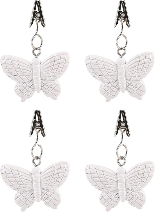 TwoFish Home Set of 4 White Butterfly Resin Tablecloth Weights Clips White Butterfly Handicraft Tablecloth Clamps Pack of 4