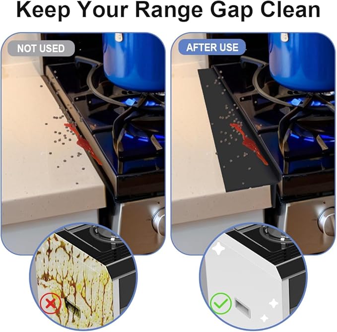 Silicone Stove Gap Covers Folding,25 Inches Stove Gap Filler 2pcs,Kitchen Sealing Strip Between Electric Stove,Countertop,Oven Spacer Black
