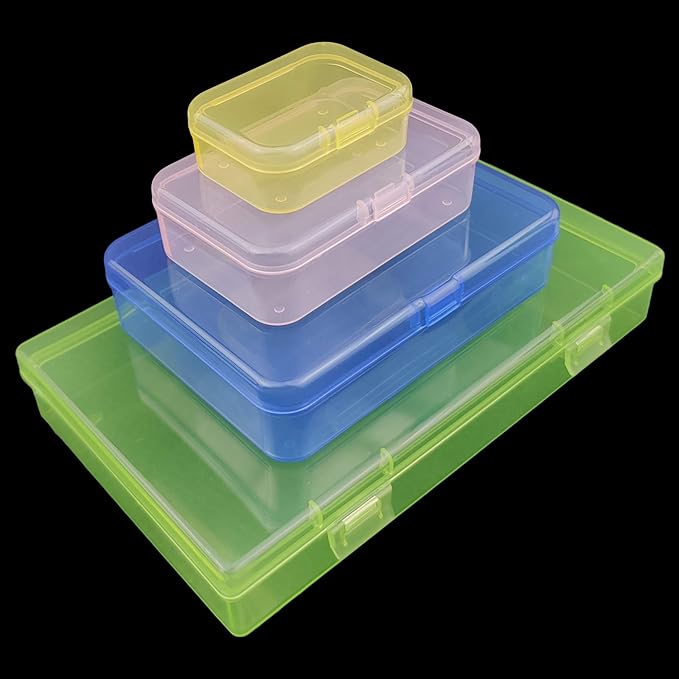 Goodma 24 Pieces Mixed Sizes Colored Rectangular Plastic Boxes Empty Storage Organizer Containers with Hinged Lids for Small Items and Other Craft Projects